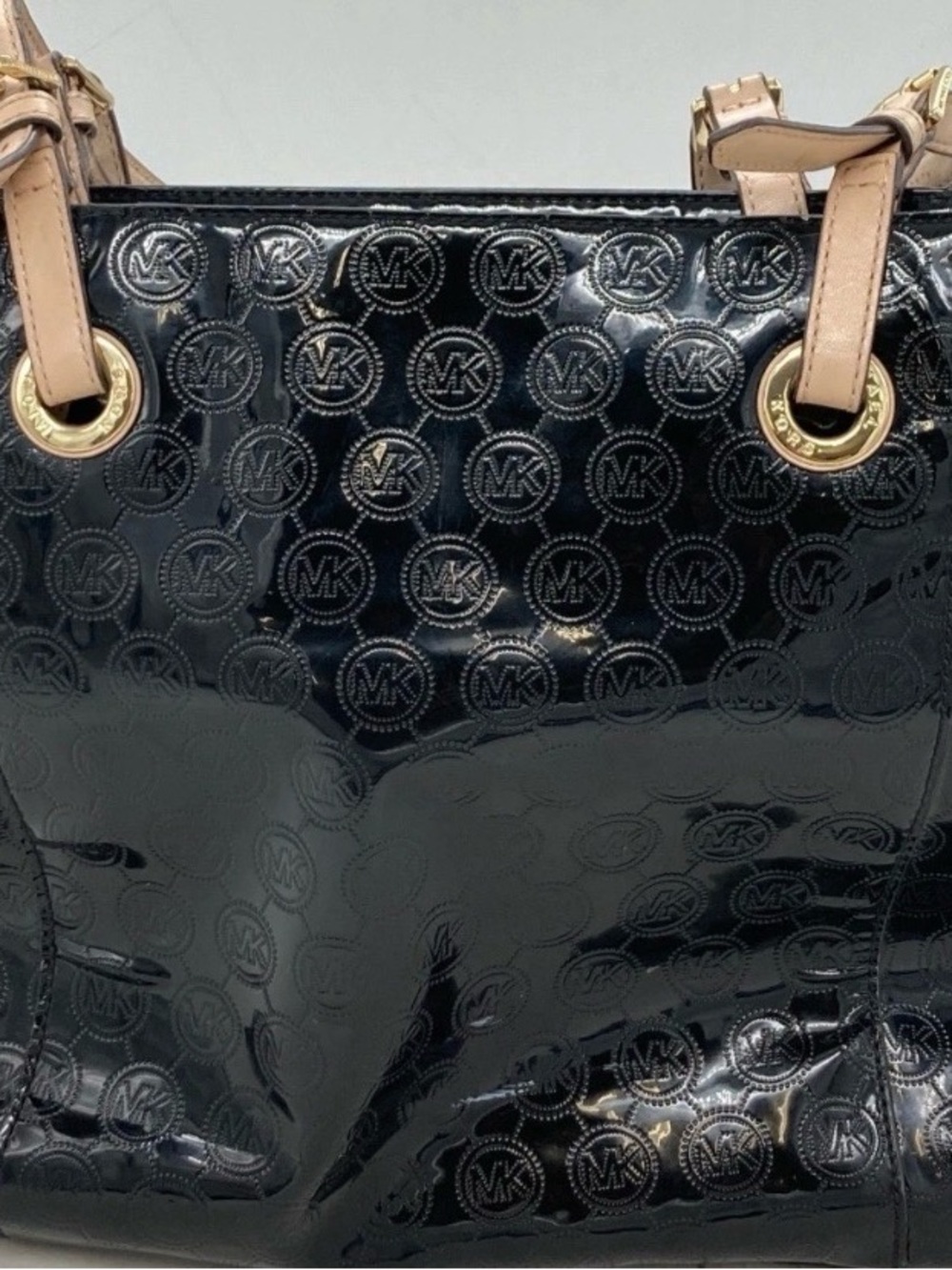Michael Kors Black Patent Tote with Tan Strap Accents